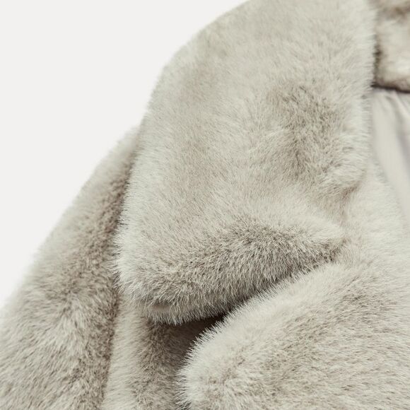 Zara Gray Faux Fur Coat with Black Buttons - Picture 15 of 16